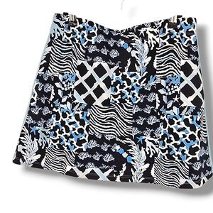 J.McLaughlin Womens M Skort Blue Black White Novelty Print Golf Casual